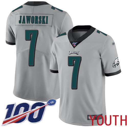 Youth Philadelphia Eagles #7 Ron Jaworski Limited Silver Inverted Legend NFL Jersey 100th Season Football->nfl t-shirts->Sports Accessory